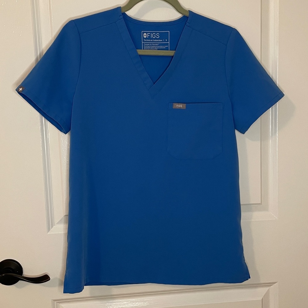 Figs color 2595, Capri Blue, V-Neck Scrub Top